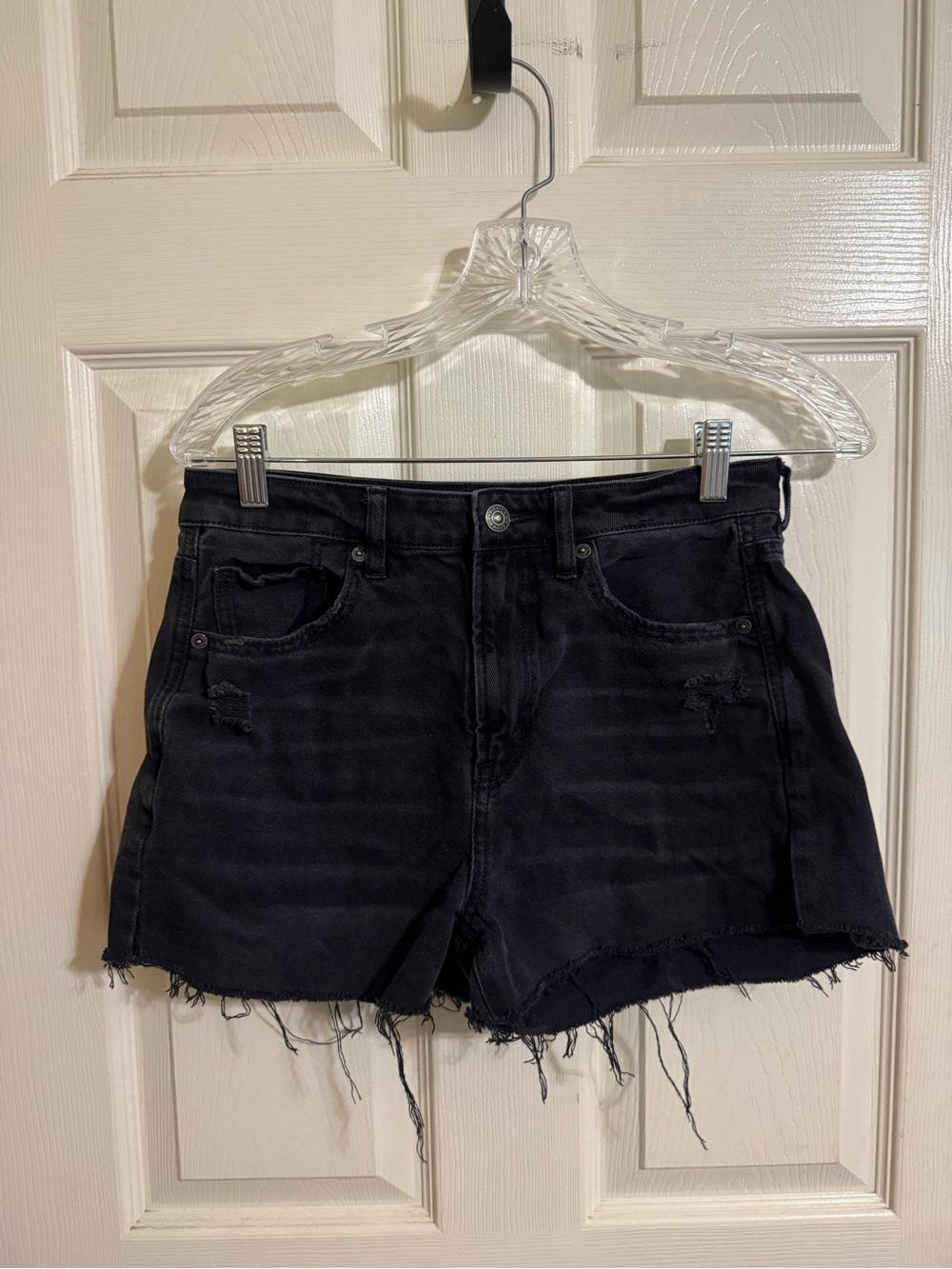 American Eagle Outfitters Black Distressed High-Rise Denim Shorts